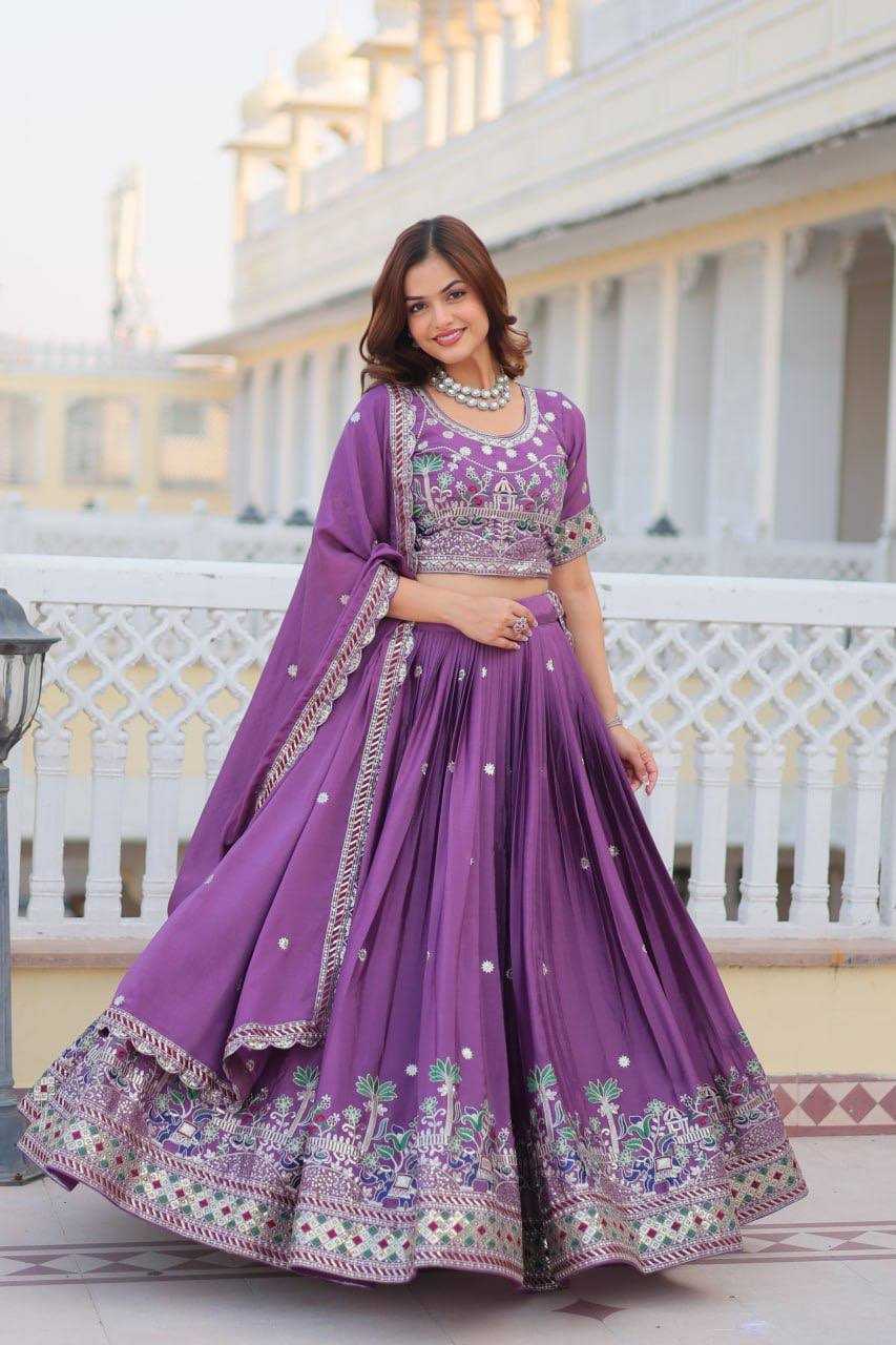 YNF CHINON KESH127 064 LEHENGAS WHOLESALE WEDDING EMBROIDERED SEQUINS PURPLE LEHENGAS MANUFACTURER- Kapda Export