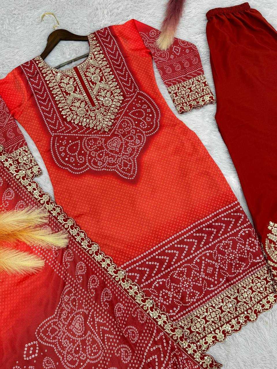 YNF CHINON SILK KESH227 1022 SUITS & DRESSES PRINTED EMBROIDERY WEDDING SILK BANDHANI SUITS MANUFACTUR- Kapda Export