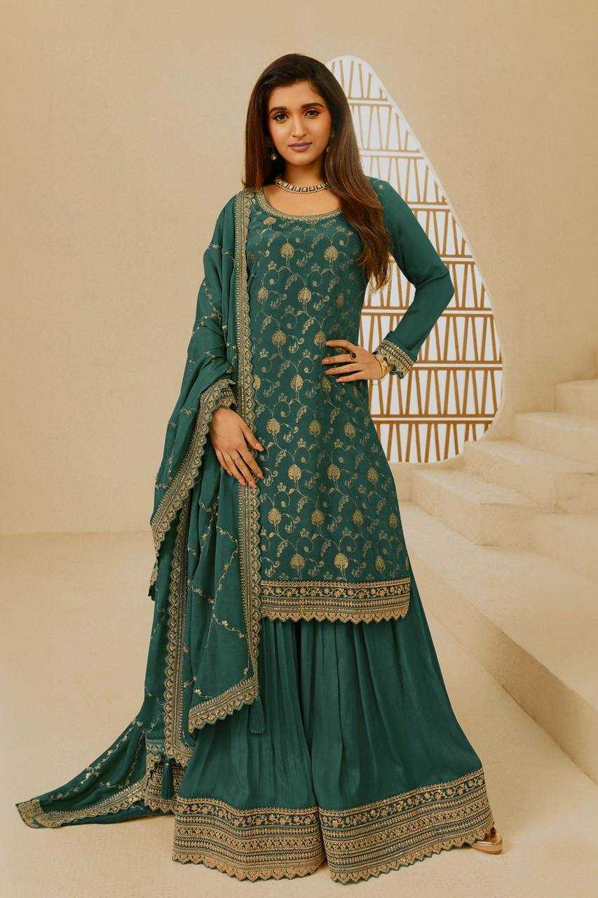 YNF CHINON SILK KESH228 572 SUITS & DRESSES PALAZZO EMBROPIDERY WEDDING GREEN SALWAR SUITS MANUFACTUR- Kapda Export