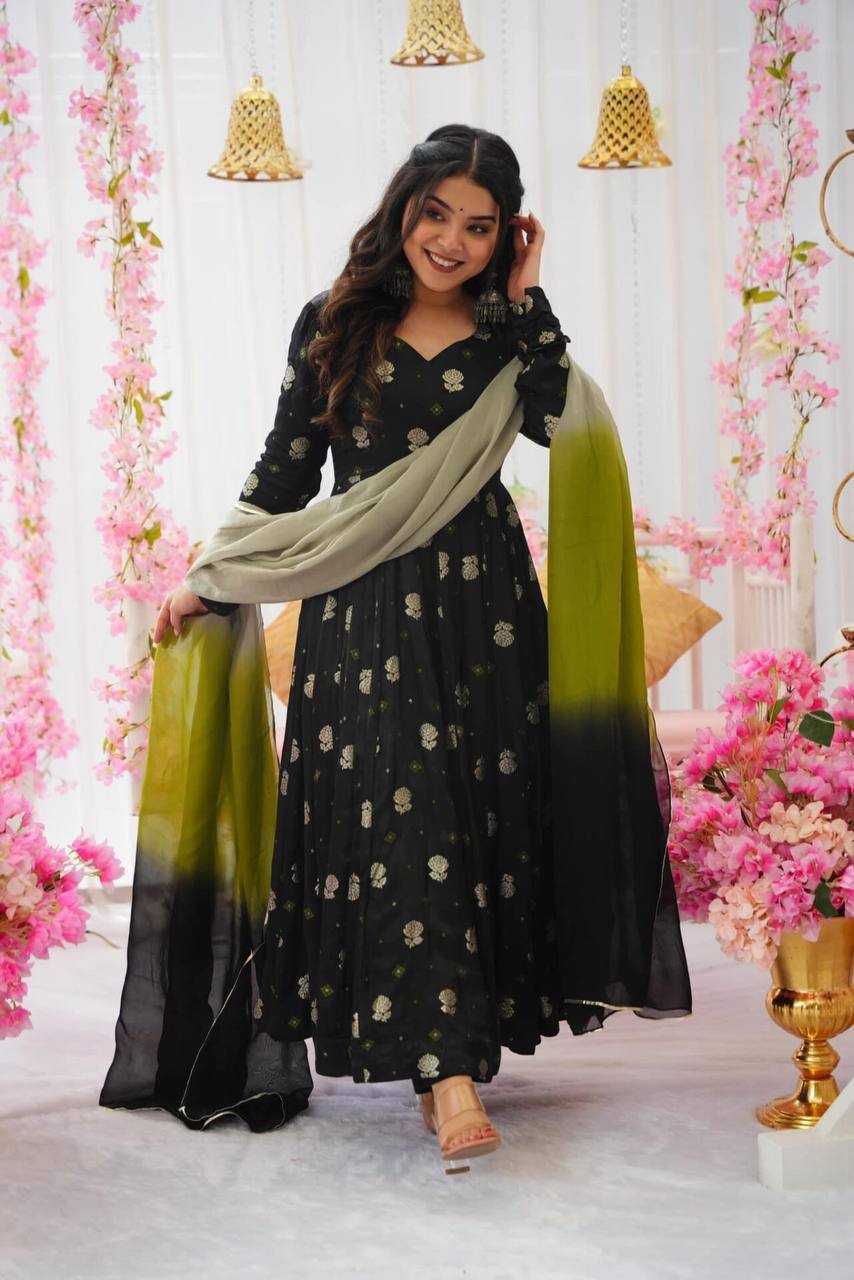 YNF CHINON SILK KESH232 1448 GOWNS WHOLESALE BLACK ANARAKLI SILK GOWNS MANUFACTURER- Kapda Export