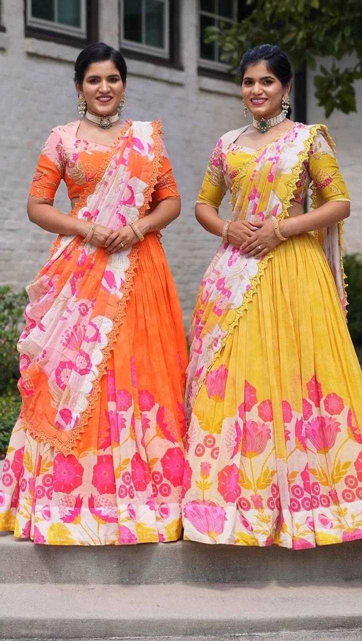 YNF COTTON KESH119 465 LEHENGAS WHOLESALE YELLOW TRADITIONAL PRINTED LEHENGAS MANUFACTURER- Kapda Export