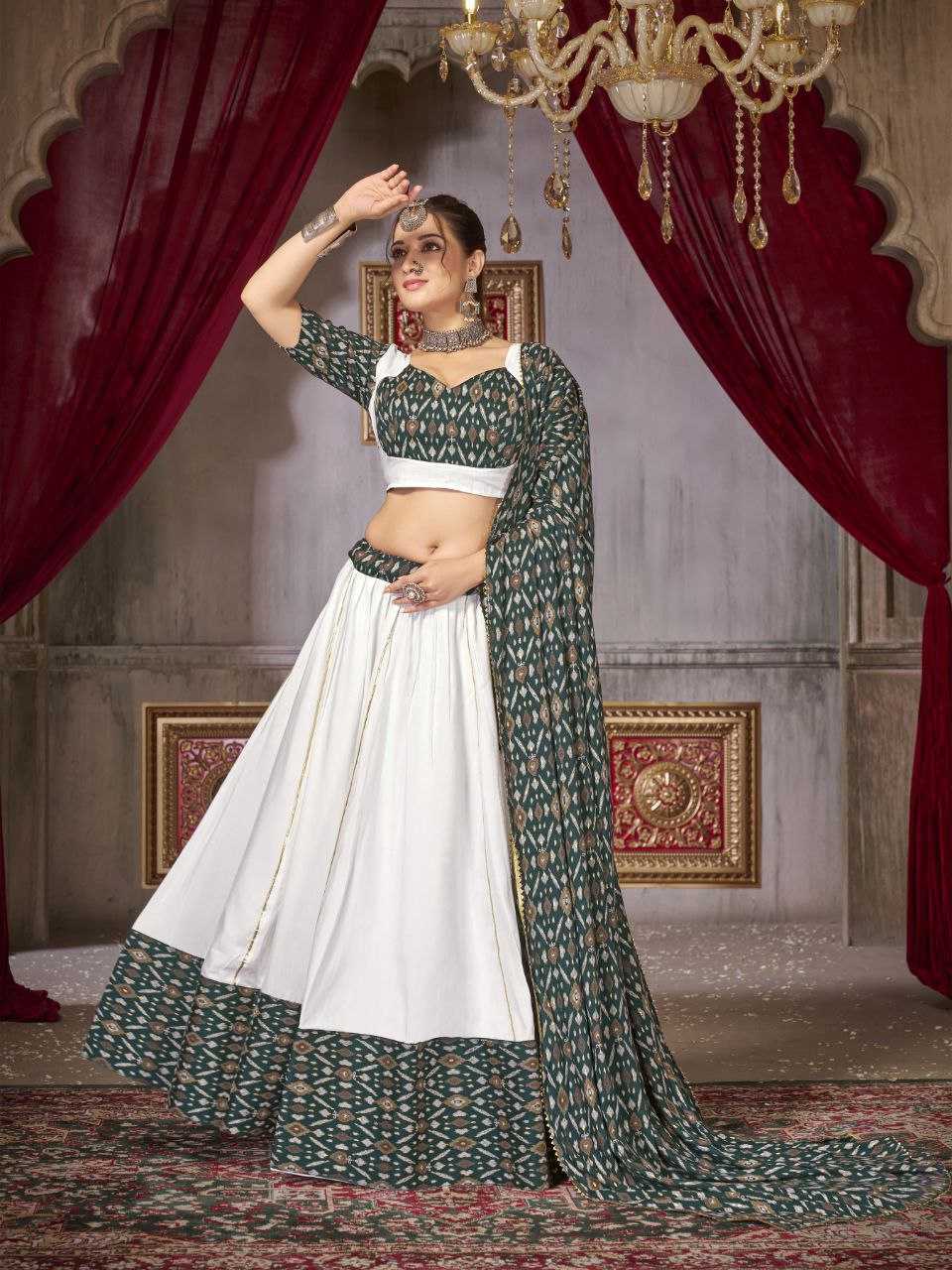 YNF COTTON KESH246 GHOOMAR LEHENGAS WHOLESALE WHITE TRADITIONAL LEHENGA WITH DUPATTA PRINTED LEHENGAS MANUFACTURER- Kapda Export