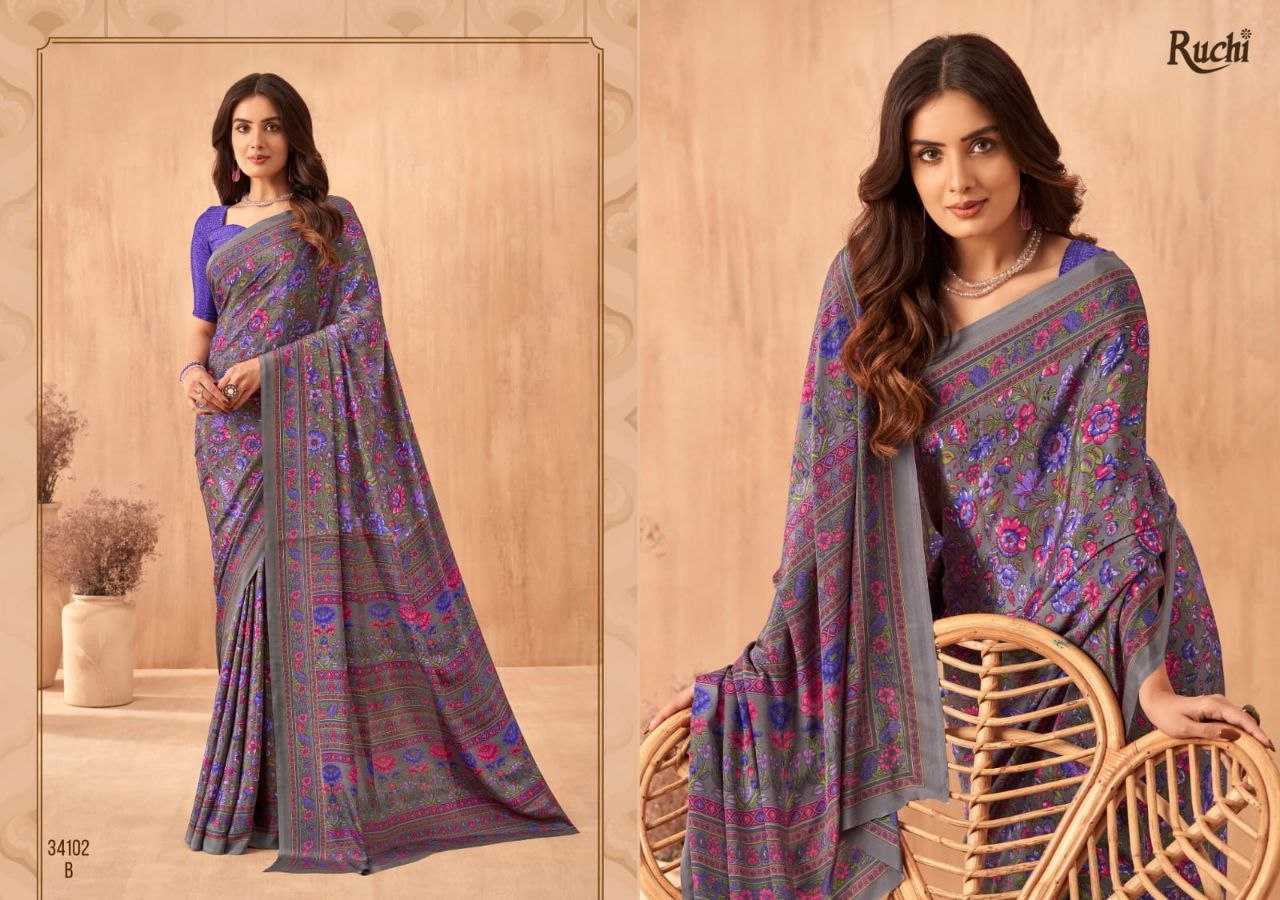 YNF CREPE SILK RUCHI RIN195 VOL-34 CLOTHING BRANDS WHOLESALE SAREES MANUFACTURER- Kapda Export