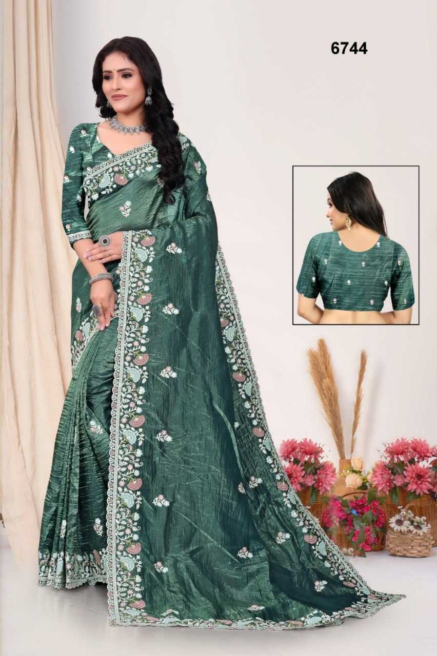 YNF CRUSH SILK KESH114 6744 SAEES WHOLESALE TRADITIONAL PARTY WEAR SILK SAREES EMBROIDERY SEQUENCE  MANUFACTURER- Kapda Export