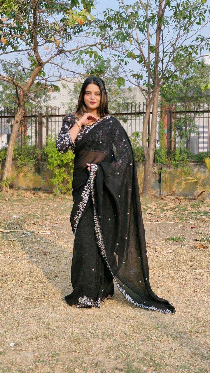 YNF CRUSH SILK RIN114 5050SAREES WHOLESALE SEQUENCE EMBRODERY BLACK PARTY WEAR SAREES MANUFACTURER- Kapda Export