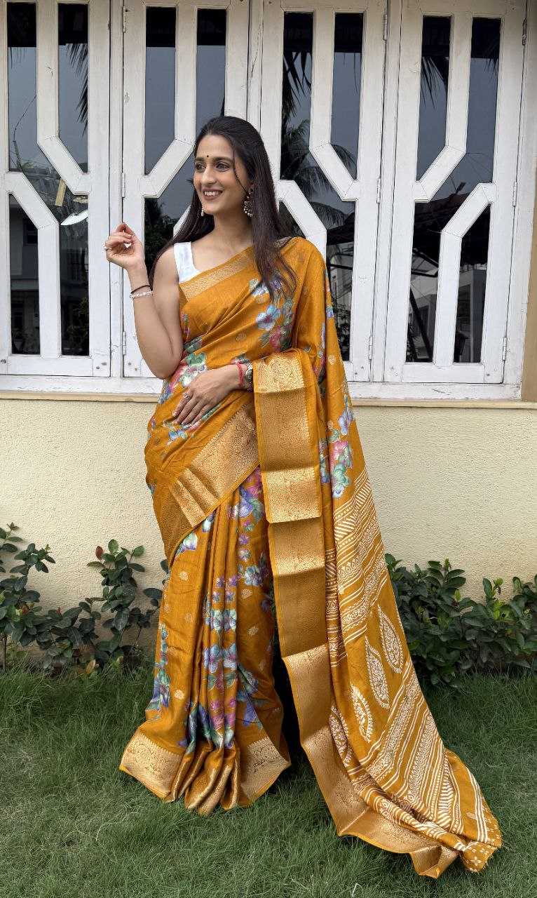 YNF DOLA SILK KESH117 RWC42 SILK SAREES WHOLESALE DOLA SILK ZARI BORDER SILK PRINTED HALDI OUTFITS SAREES MANUFACTURER- Kapda Export