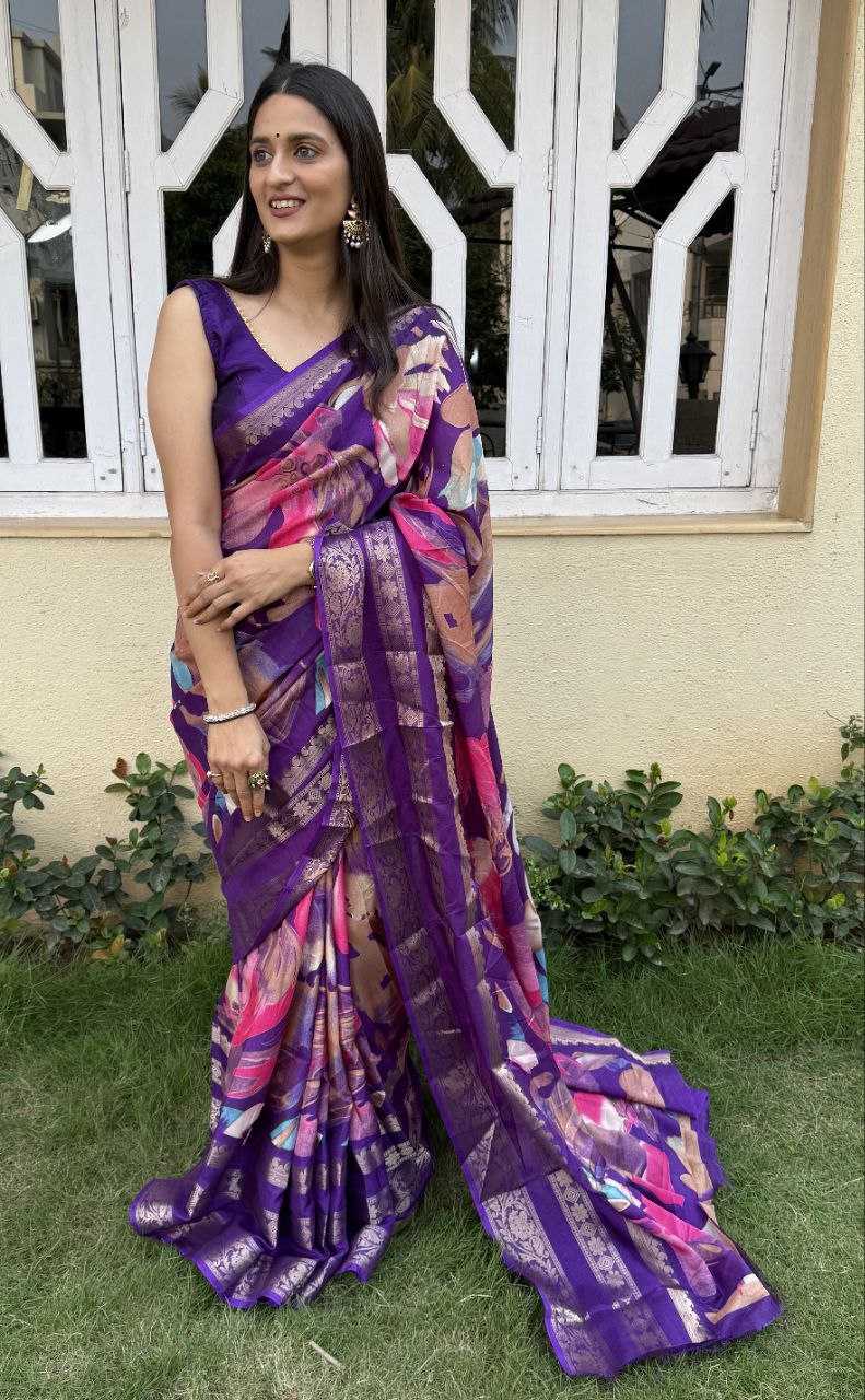 YNF DOLA SILK KESH117 RWC53 SILK SAREES WHOLESALE DOLA SILK ZARI BORDER SILK PRINTED PURPLE SAREES MANUFACTURER- Kapda Export