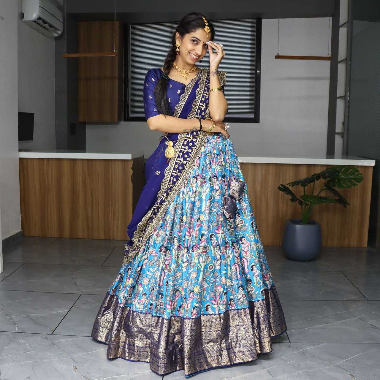 YNF DOLA SILK RIN119 7080 LEHENGAS WHOLESALE SILK PRINTED KALAMKARI LEHENGAS MANUFACTURER- Kapda Export