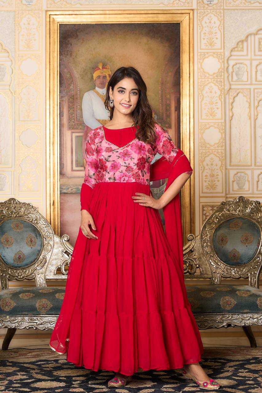 YNF FAUX GEORGETTE KESH127 029 GOWNS WHOLESALE ANARKALI RED GEORGETTE GOWNS MANUFACTURER- Kapda Export