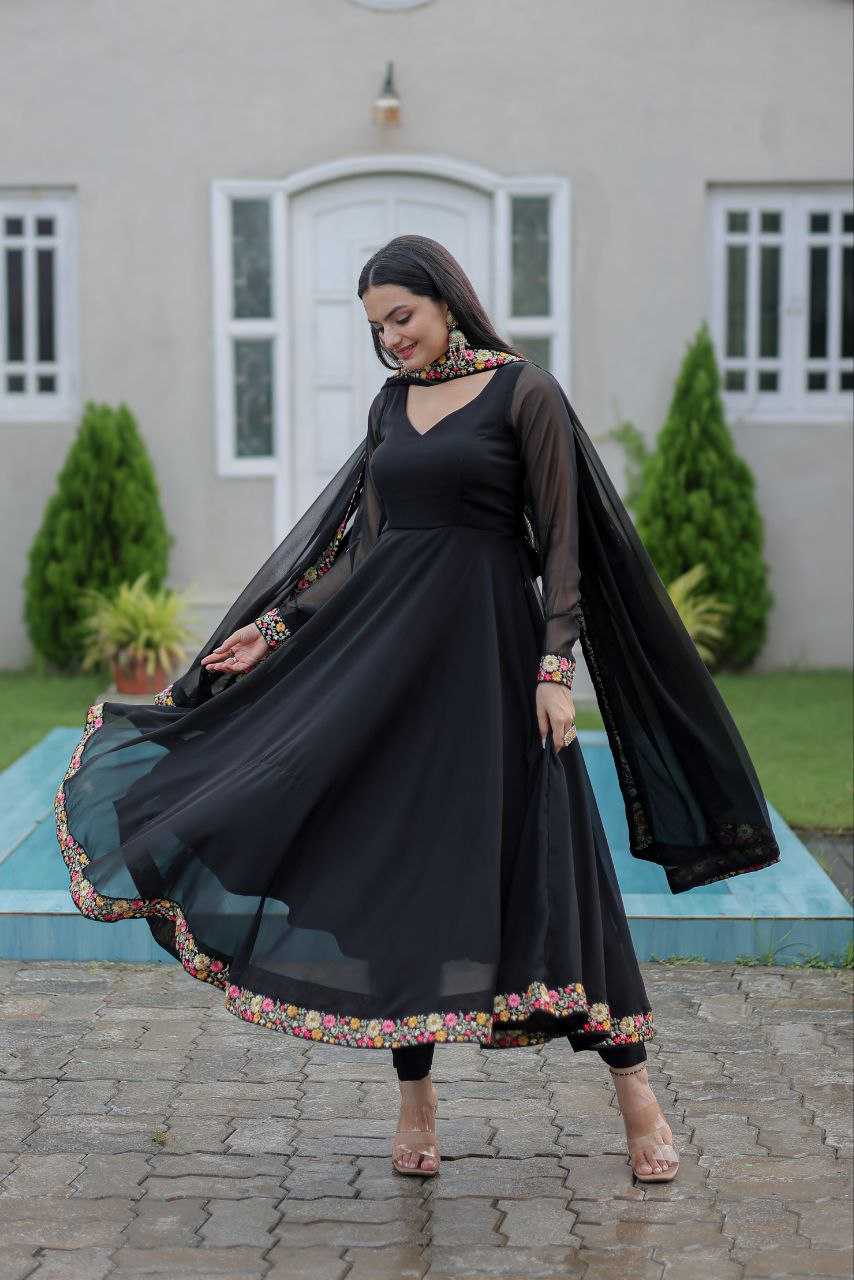 YNF FAUX GEORGETTE KESH246 ANISHKA GOWNS WHOLESALE GEORGETTE EMBROIDERY ANARAKLI BLACK GOWNS MANUFACTURER- Kapda Export