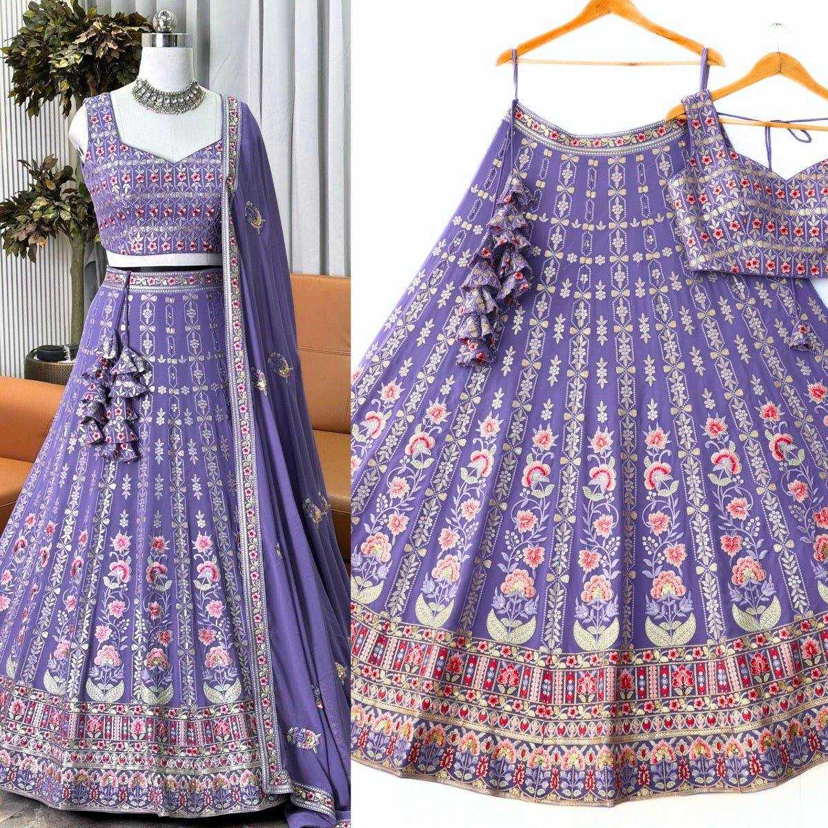 YNF FAUX GEORGETTE RIN131 2247 LEHENGAS WHOLESALE WEDDING EMBROIDERED GEORGETTE PURPLE LEHENGAS MANUFACTURER- Kapda Export