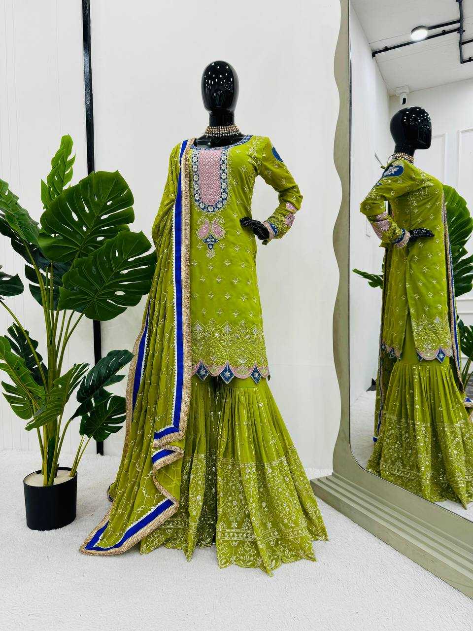 YNF FAUX GEORGETTE RIN169 5776 SUITS & DRESSES WHOLESALE GEORGETTE  SHARARA SALWAR WEDDING GREEN SUITS MANUFACTURE- Kapda Export