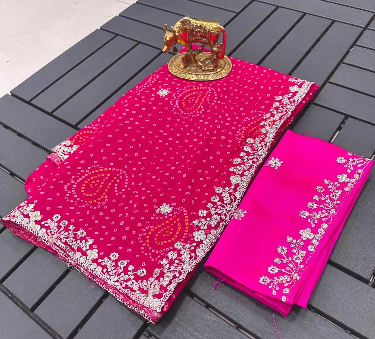 YNF GEORGETTE KESH142 AARY ~ 5 SAREES WHOLESALE PRINTED LACE BORDER GEORGETTE FANCY SAREES MANUFACTURER- Kapda Export