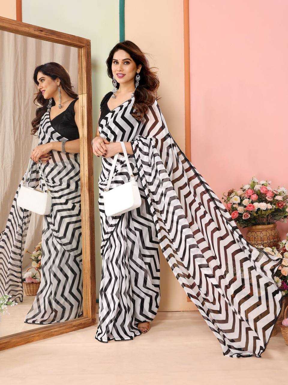 YNF GEORGETTE KESH245 RNF09 SAREES WHOLESALE GEORGETTE PRINTED WHITE SAREES MANUFACTURER- Kapda Export