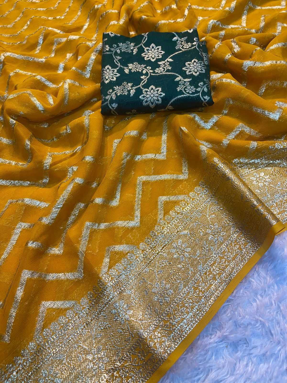 YNF GEORGETTE RIN104 APE153 SAREES WHOLESALE JACQURD ZARI BORDER GEORGETTE VISCOSE SAREES MANUFACTURER- Kapda Export