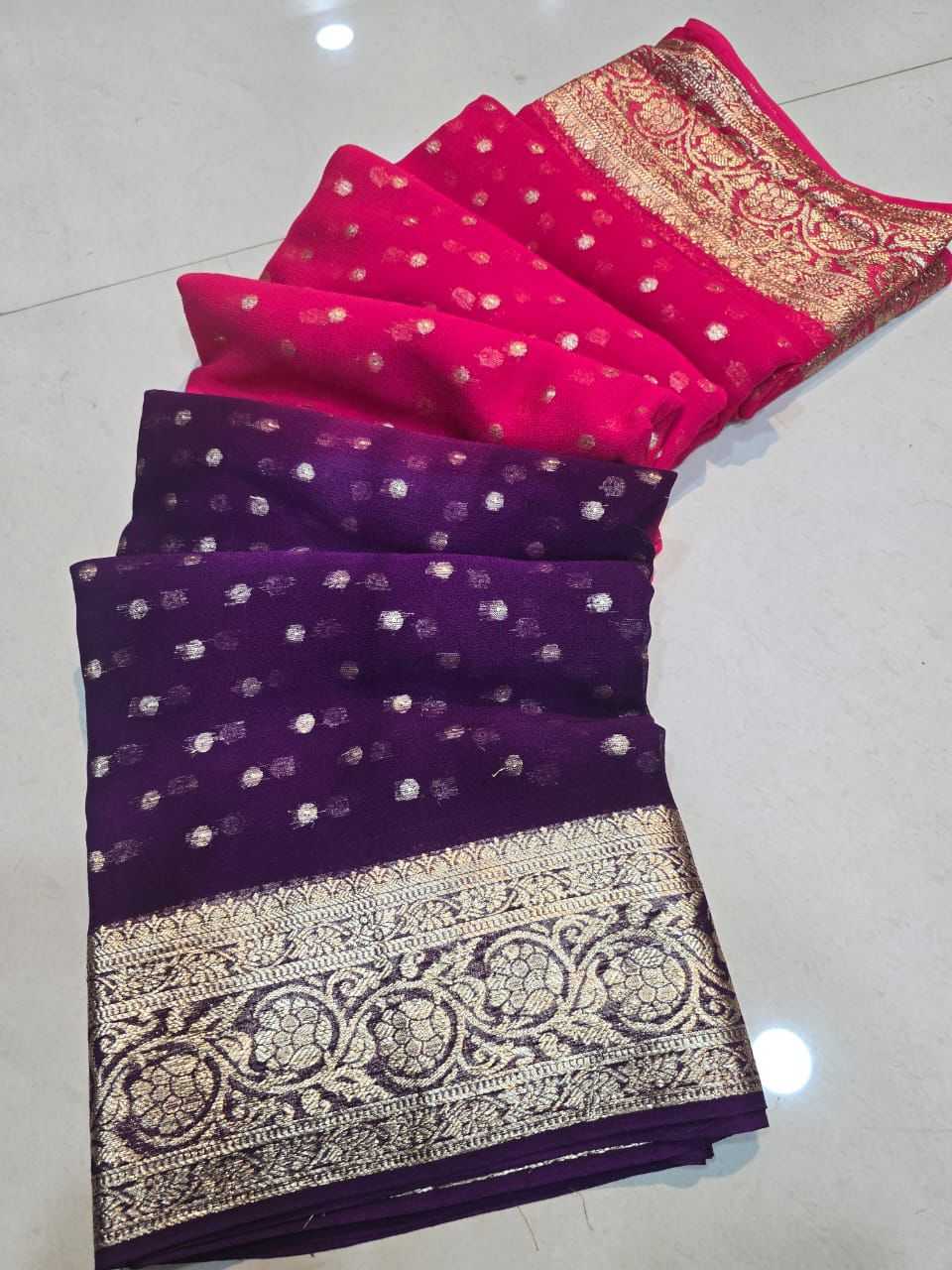 YNF GEORGETTE RIN104 APE159 SAREES WHOLESALE ZARI BORDER GEORGETTE VISCOSE SAREES MANUFACTURER- Kapda Export