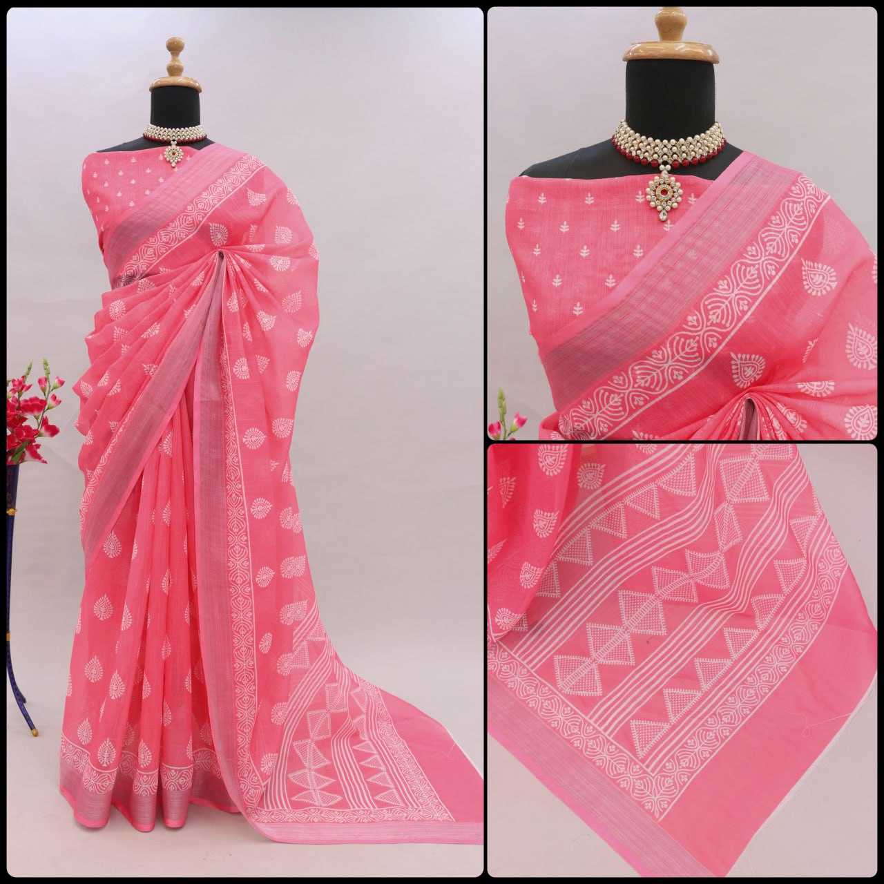 YNF LINEN KESH255 ETF03 SAREES WHOLESALE TRADITIONA PRINTED ZARI BORDER LINEN SAREES MANUFACTURER- Kapda Export