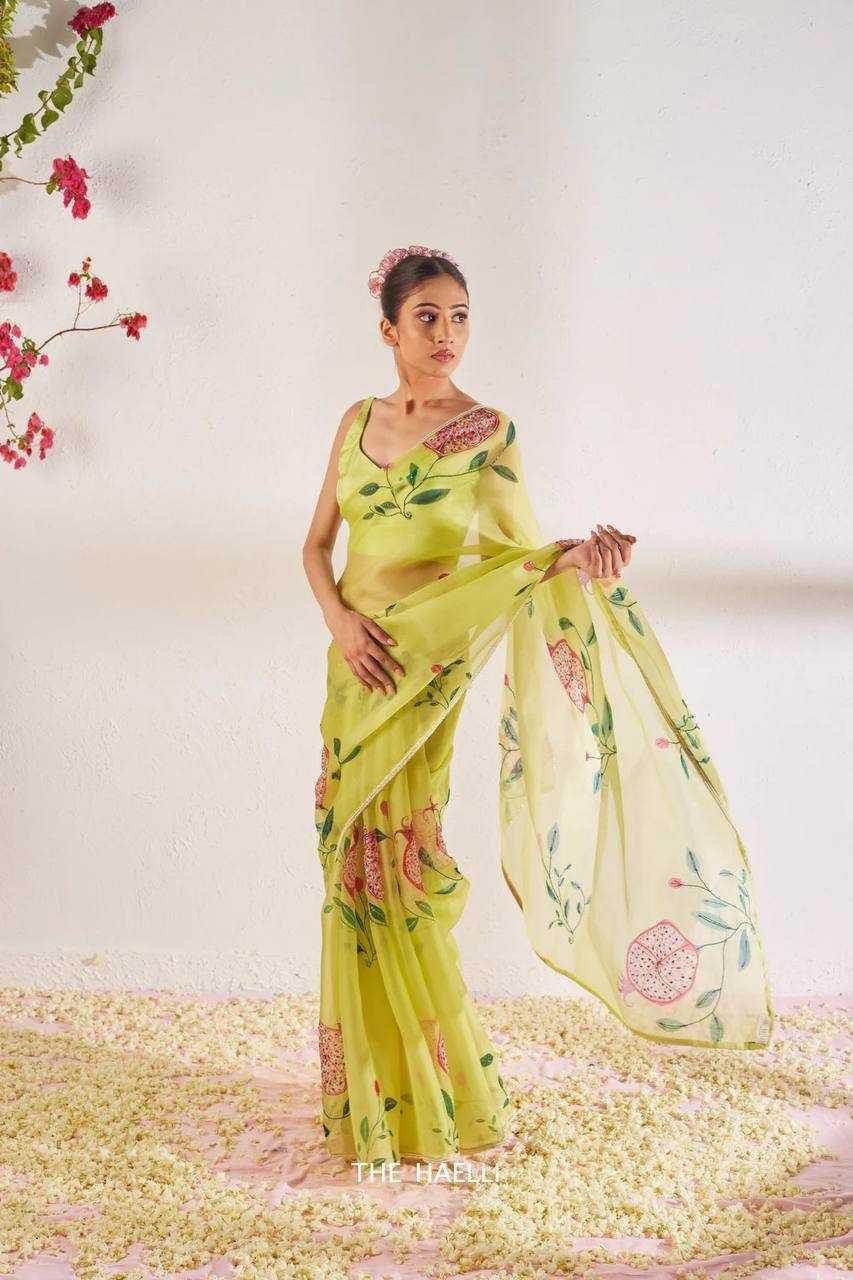 YNF ORGANZA KESH162 VOL-04 SAREES WHOLESALE ORGANZA GREEN PRINTED HAND WORK SAREES MANUFACTURER- Kapda Export