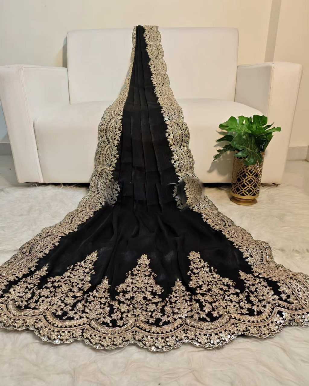 YNF ORGANZA RIN164 RRS101 SAREES WHOLESALE ORGANZA EMBROIDERED BLACK SAREES MANUFACTURER- Kapda Export