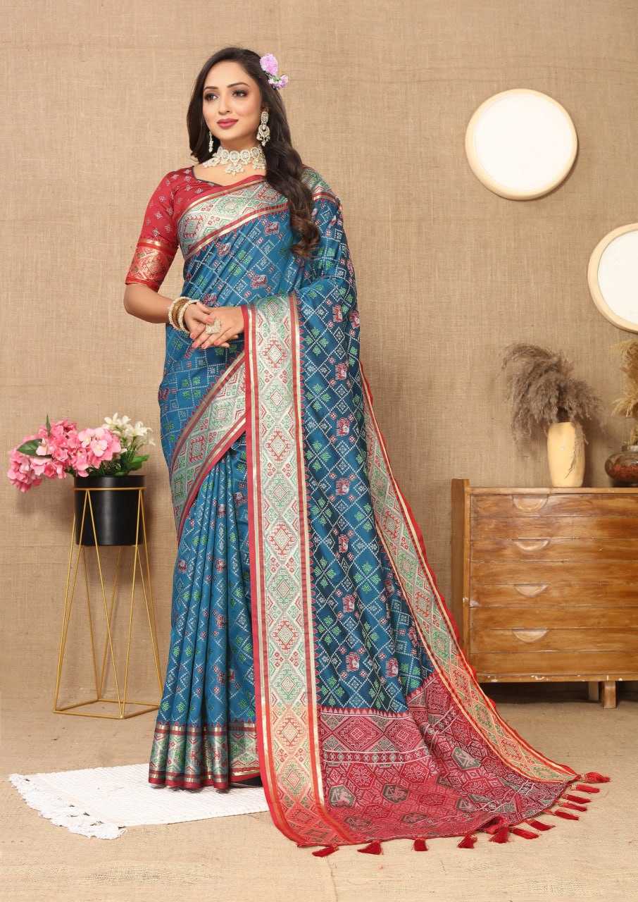 YNF PATOLA SILK RIN150 Patola SILK SAREES WHOLESALE PATOLA ZARI BORDER PRINTED SILK SAREES MANUFACTURER- Kapda Export