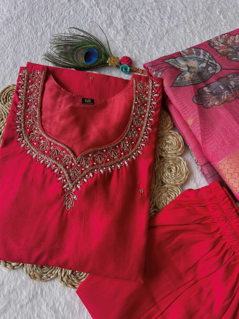 YNF PREMIUM ROMAN SILK KESH234 DSF021 SUITS & DRESSES WHOLESALE RED SALWAR WEDDING SILK SUITS MANUFACTURE- Kapda Export