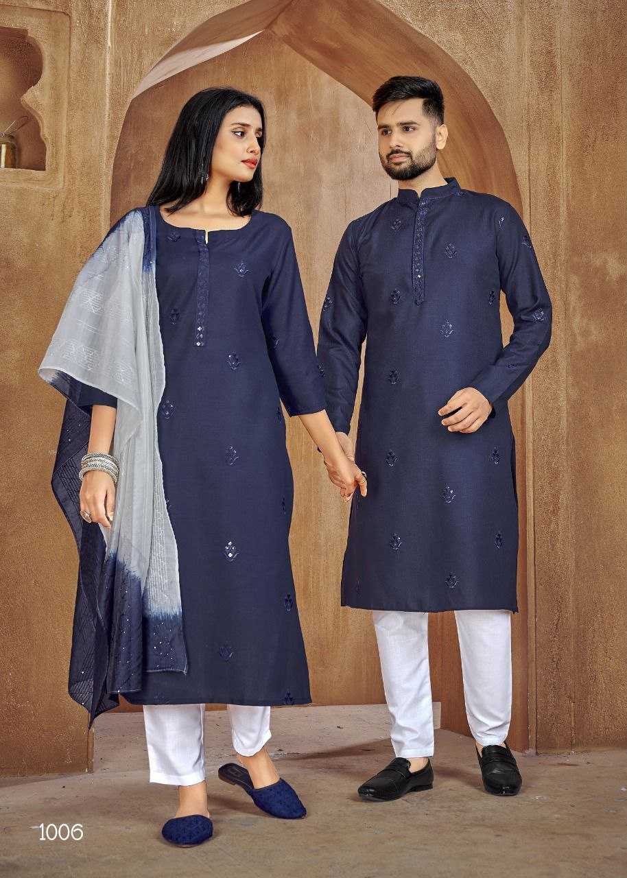 YNF PURE COTTON KESH246 Couple Goal V-2 COUPLE WEAR WHOLESALE MENS KURTA PAYJAM & FEMALE KURTIS BOTTOM MANUFACTURER- Kapda Export