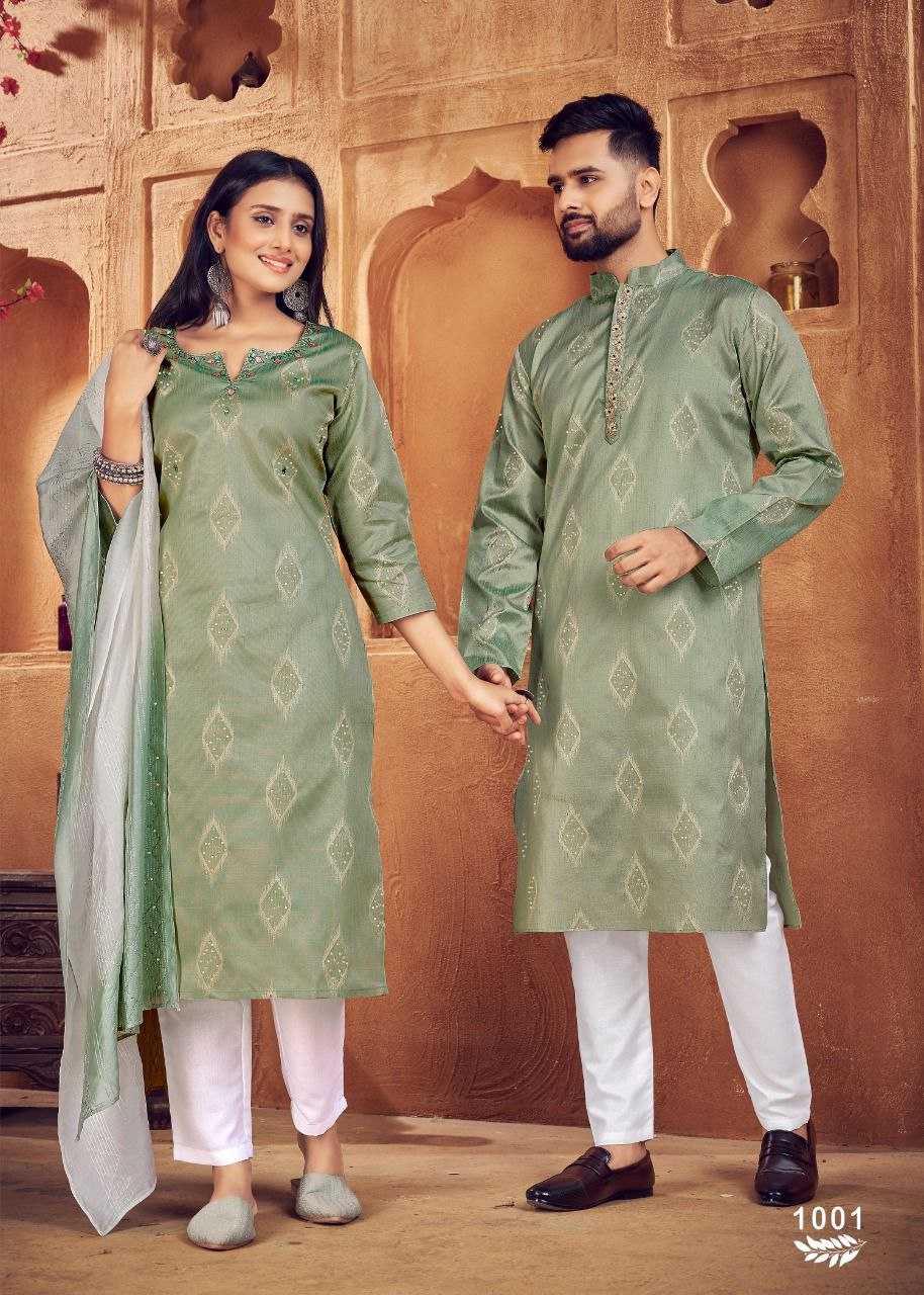 YNF PURE COTTON KESH246 Royal Couple V-11 COUPLE WEAR WHOLESALE MENS KURTA PAYJAM & FEMALE KURTIS BOTTOM MANUFACTURER- Kapda Export