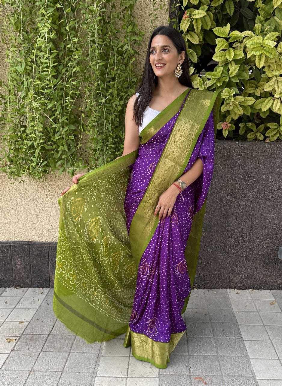 YNF SILK KESH117 RWC31 SAREES WHOLESALE BANDHANI PURPLE SILK ZARI BORDER SAREES MANUFACTURER- Kapda Export