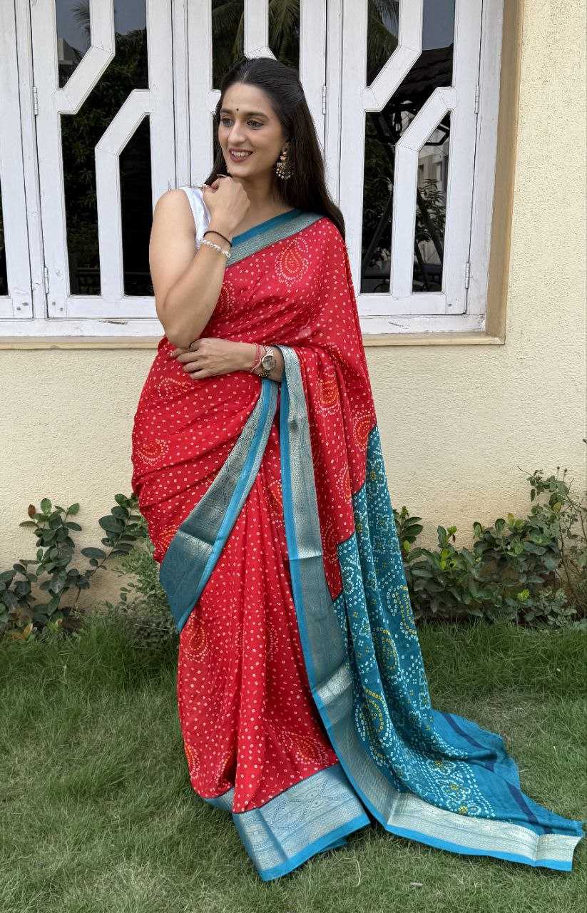 YNF SILK KESH117 RWC46 SAREES WHOLESALE SILK ZARI BORDER BANDHANI RED FESTIVE SAREES MANUFACTURER- Kapda Export