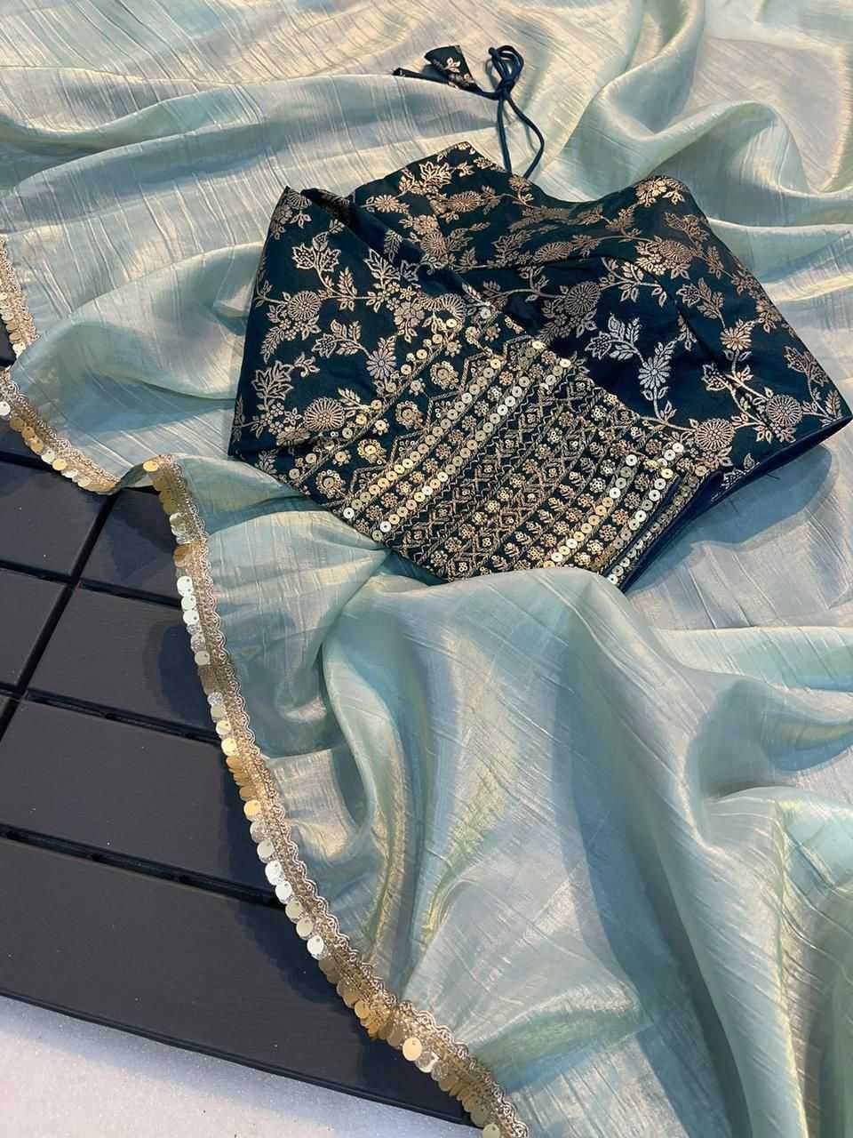 YNF TISSUE SILK KESH195 KRF31 SAREES WHOLESALE LACE BORDER PARTY WEAR PLAIN TISSUE SILK SAREES MANUFACTURER- Kapda Export