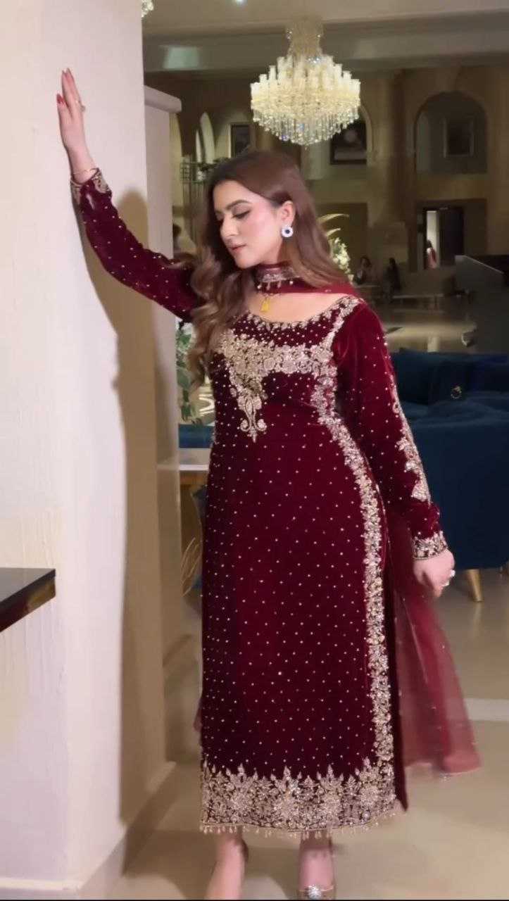 YNF VELVET KESH158 5045 SUITS & DRESSES WHOLESALE VELVET PARTY WEAR EMBROIDERY SUITS MANUFACTURE- Kapda Export