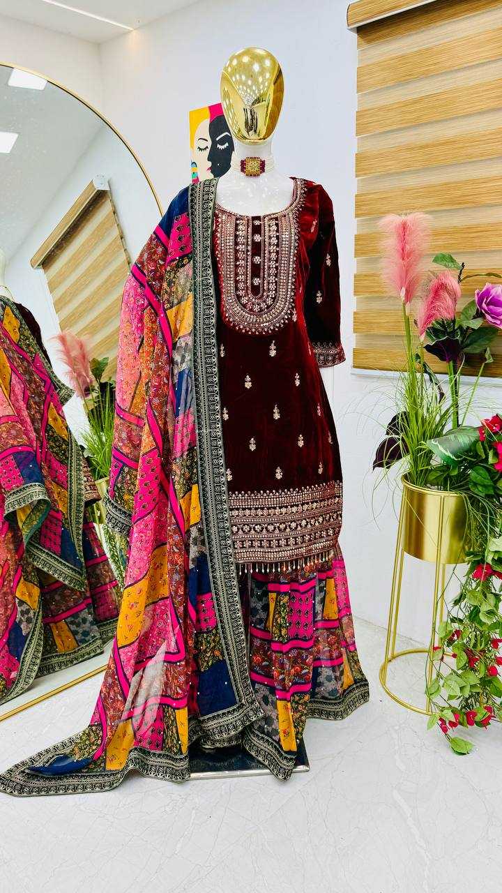 YNF VELVET KESH158 9002 SUITS & DRESSES WHOLESALE EMBROIDEREY WEDDING SHARARA SALWAR VELVET SUITS MANUFACTURE- Kapda Export