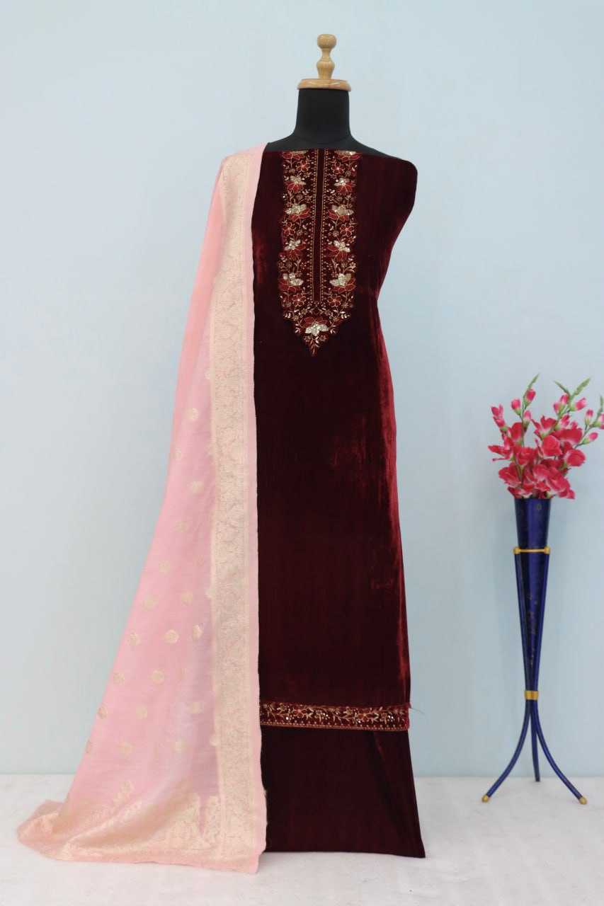 YNF VELVET RIN131 51001 SUITS & DRESSES WHOLESALE SEMI STITCHED EMBROIDERED WEDDING SUITS MANUFACTURER- Kapda Export