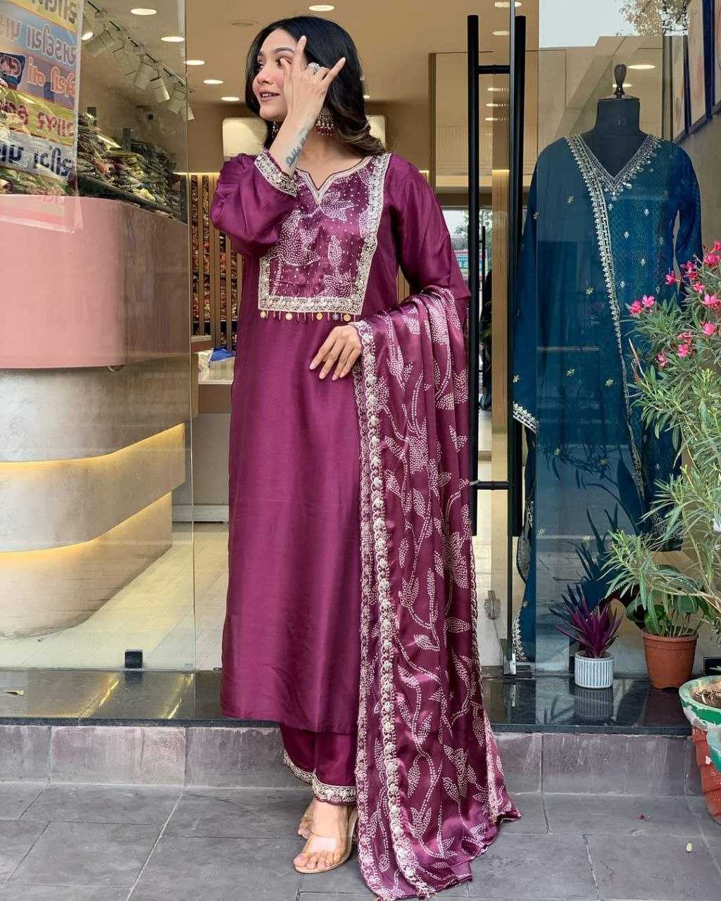 YNF VISCOSE CHANDERI RIN174 JINIVA SUITS & DRESSES WEDDING CHANDERI LONG KURTI SUITS MANUFACTUR- Kapda Export