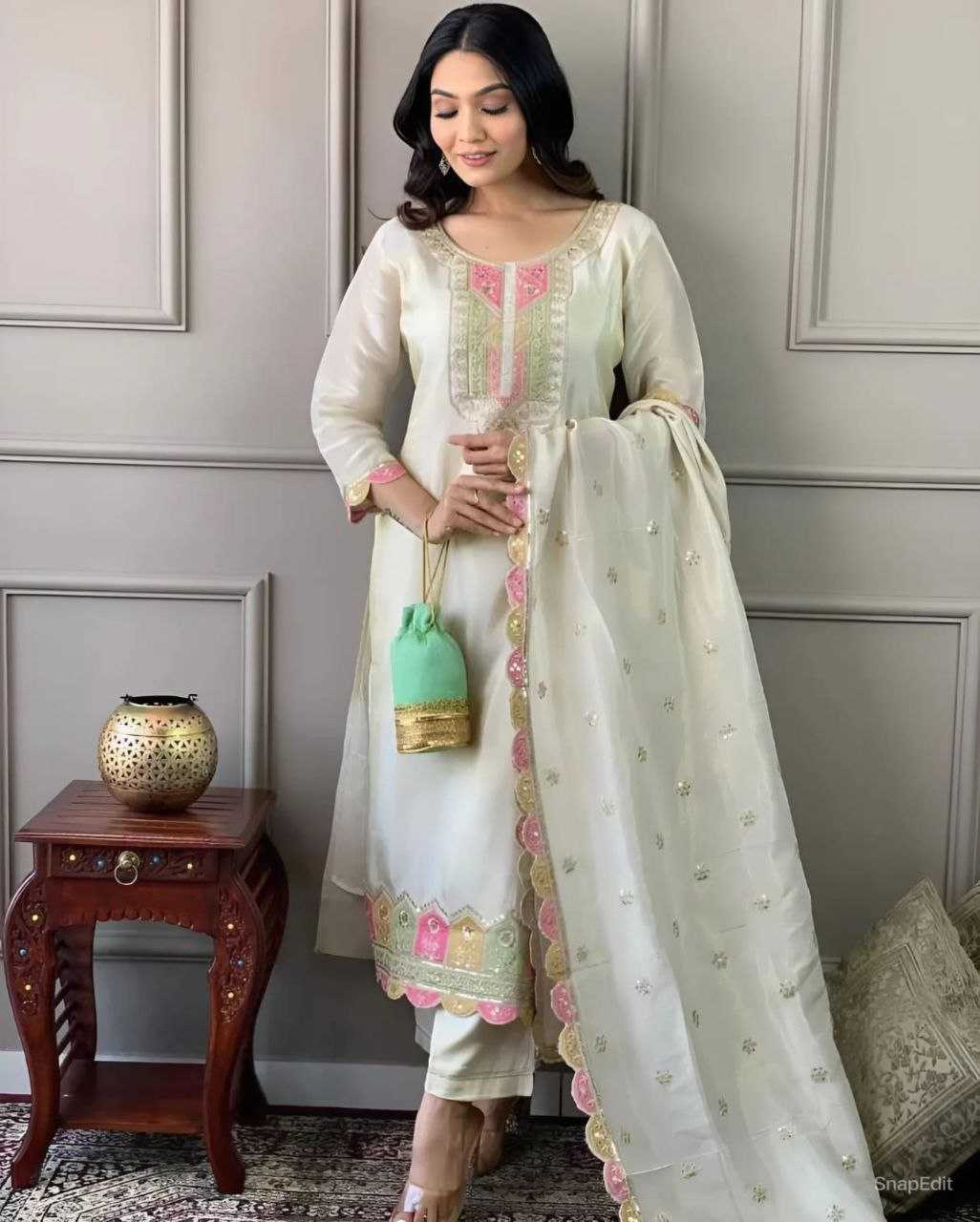 YNF VISCOSE CHANDERI RIN201 RRD41 SUITS & DRESSES WHOLESALE EMBROIDERY WEDDING CHNADERI WHITE SUITS MANUFACTURE- Kapda Export