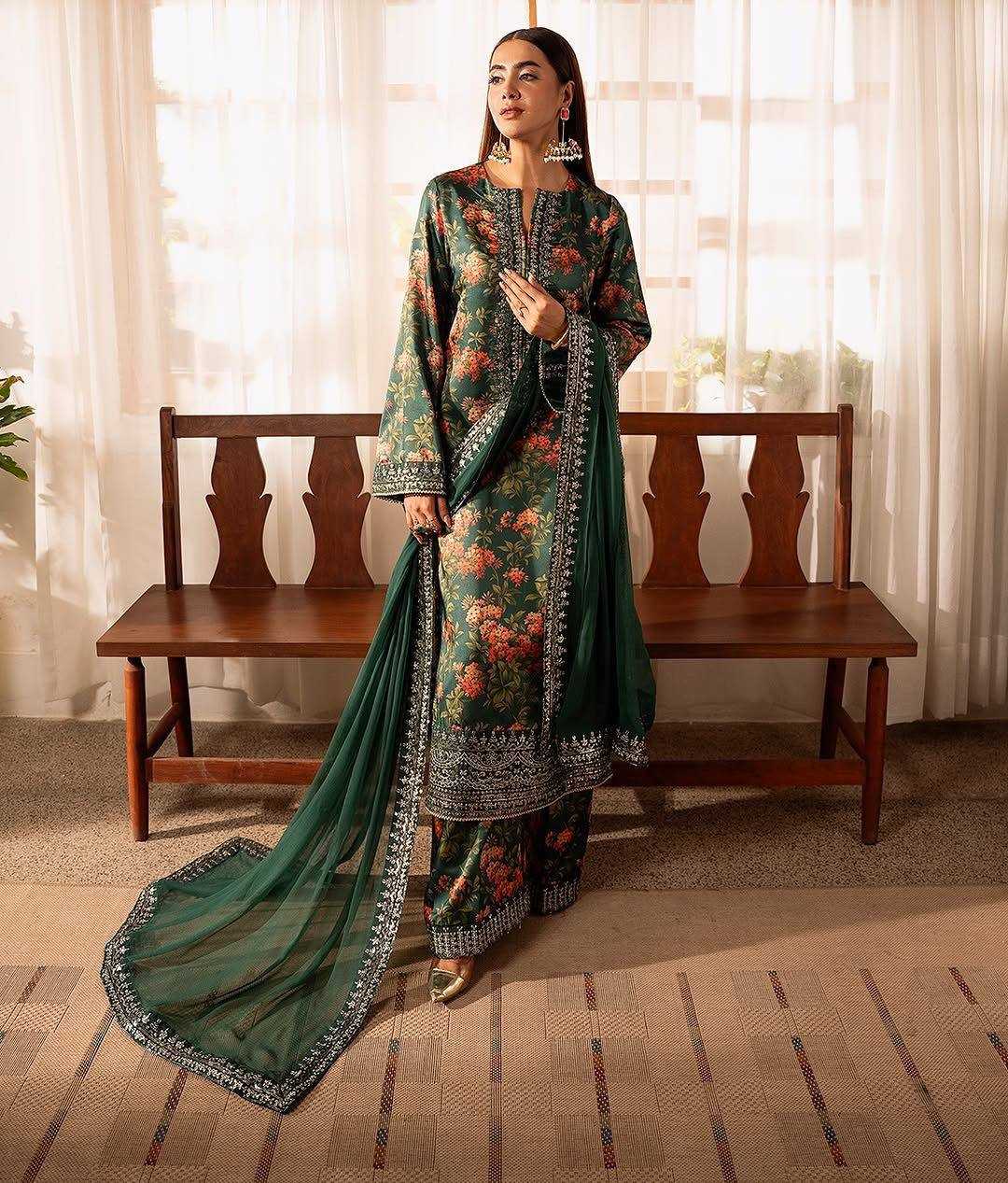 YNF FRENCH SILK RIN169 5811 SUITS & DRESSES WHOLESALE SILK PRINTED PARTY WEAR SUITS MANUFACTURER- Kapda Export