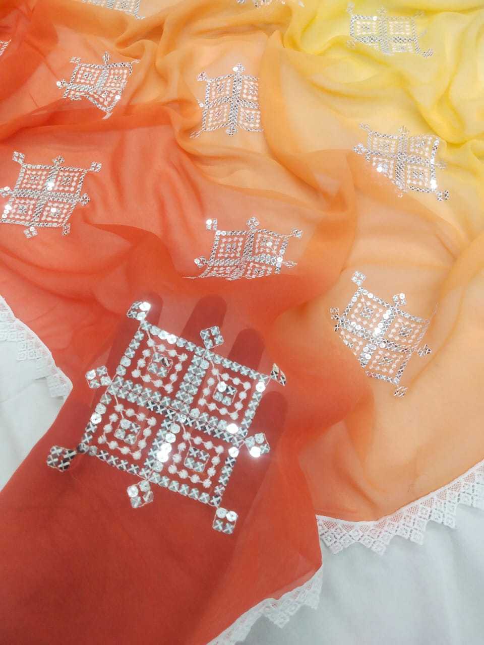 Ynf Georgette RIN205 737 Sarees Wholesale Georgette Sarees Chikan Sarees Manufacturer- Kapda Export