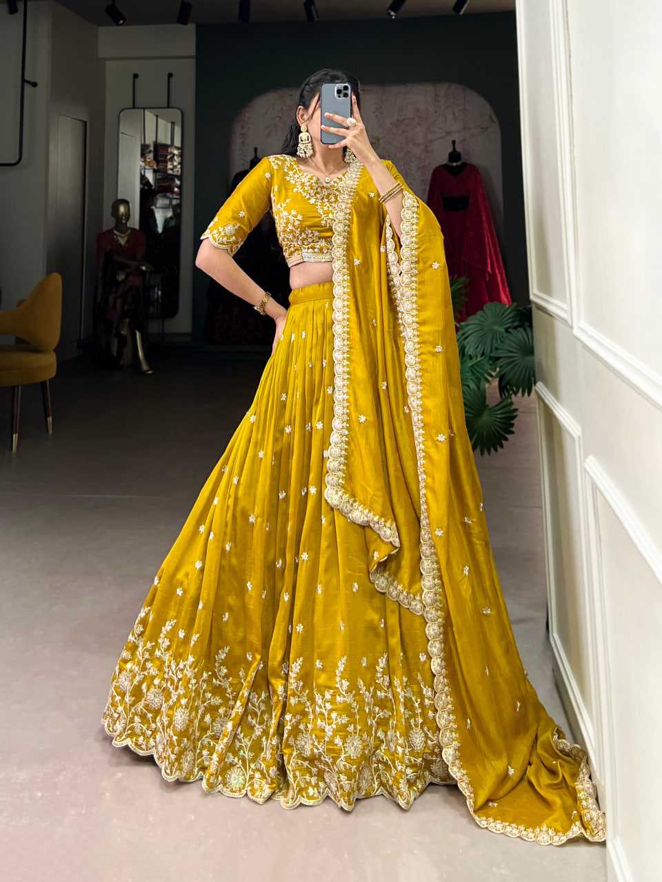 Ynf Vichitra Silk RIN197 1415 Lehengas Wholesale Traditional Lehenga Wedding Lehenga Embroidered Lehenga Yellow Lehenga Manufacturer- Kapda Export
