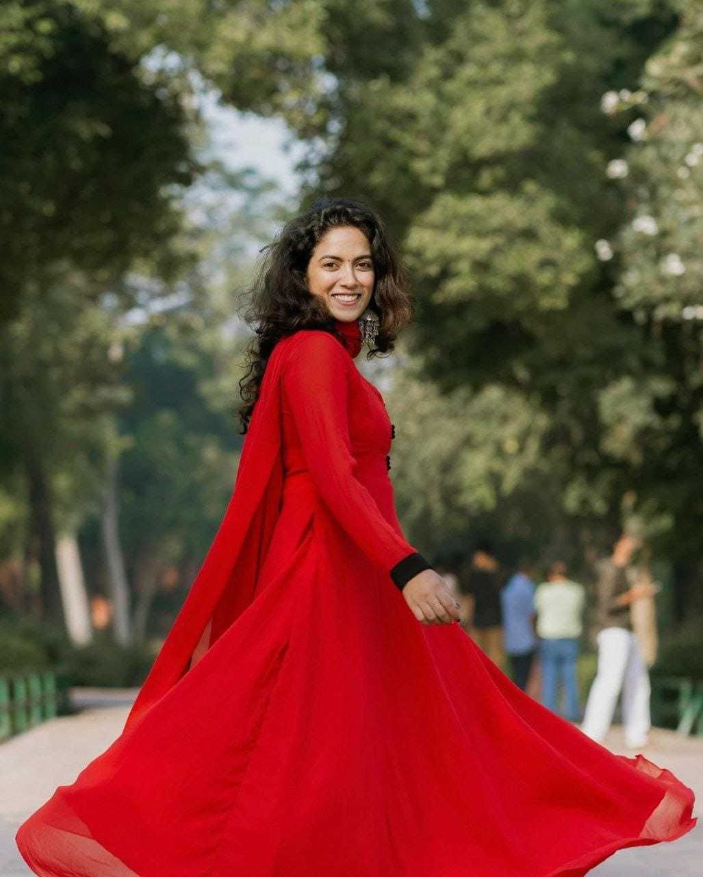 Ynf Georgette RIN157 PC-2028 Gowns Festive Collections Plus Size Collections Wholesale Georgette Gown Full Sleeve Gowns Red Gown Manufacturer- Kapda Export