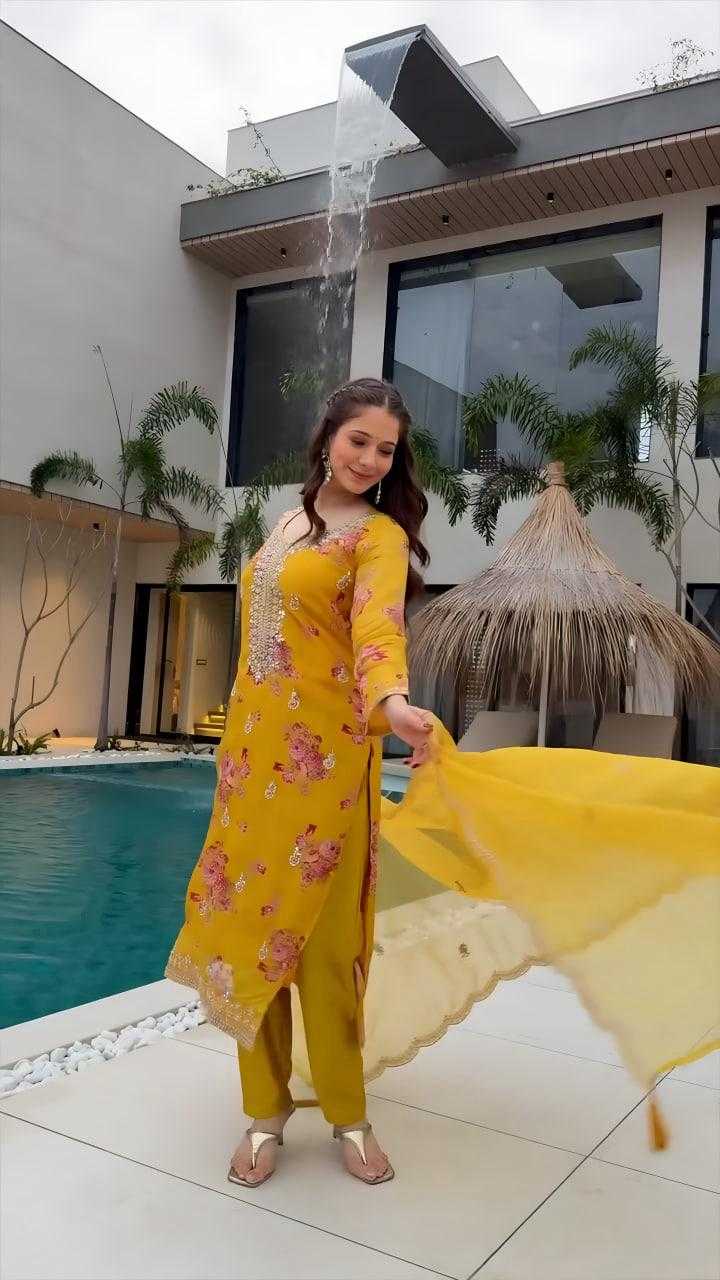 Ynf Tabby Silk KESH481 Mehendi Suits & Dresses Wedding Collections Festive Collections Wholesale Printed Suits Embroidery Suits Mehendi Outfits Manufacturer- Kapda Export