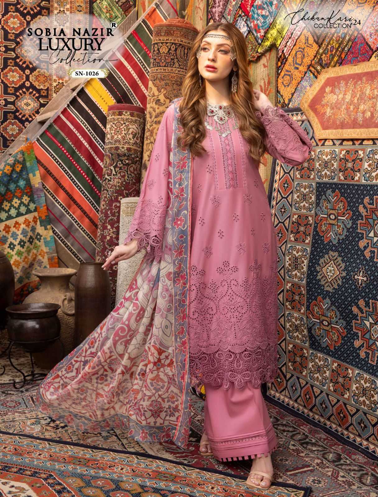 Ynf Chikan KESH444 SOBIA NAZIR-1026 Suits & Dresses Wedding Collections Festive Collections Wholesale Printed Suits Wedding Suits Pink Salwar Suit Manufacturer- Kapda Export