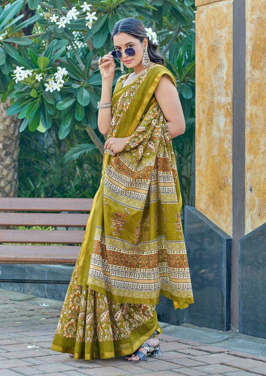 Ynf Cotton RIN229 Block Print Sarees Wedding Collections Wholesale Mehendi Outfits Mulmul Cotton Sarees Manufacturer- Kapda Export