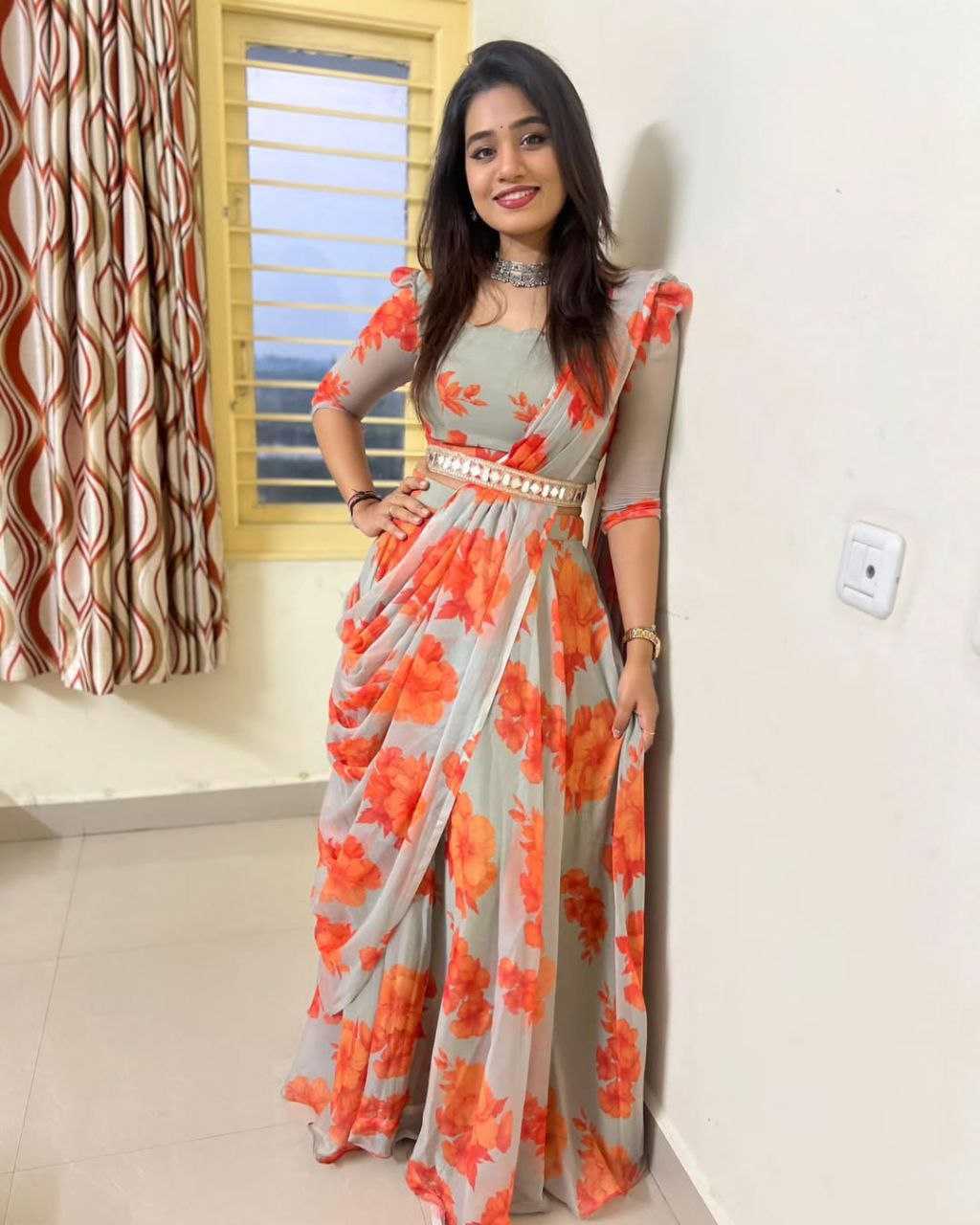 Ynf Faux Georgette KESH516 9261 Sarees Wholesale Party Wear Sarees Fancy Sarees Printed Sarees Lehenga Sarees Saree with Belt Manufacturer- Kapda Export