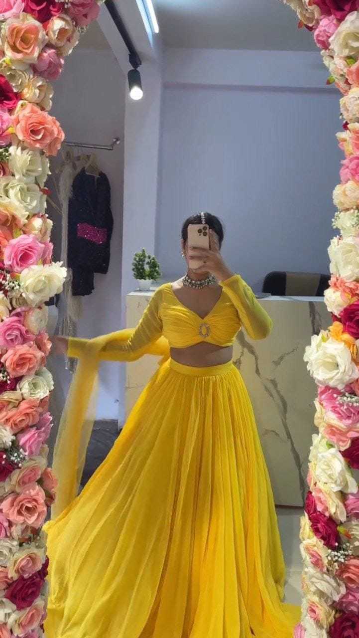 Ynf Faux Georgette RIN157 5251 Lehengas Plus Size Collections Wholesale Fancy Lehenga Georgette Lehenga Yellow Lehenga Manufacturer- Kapda Export