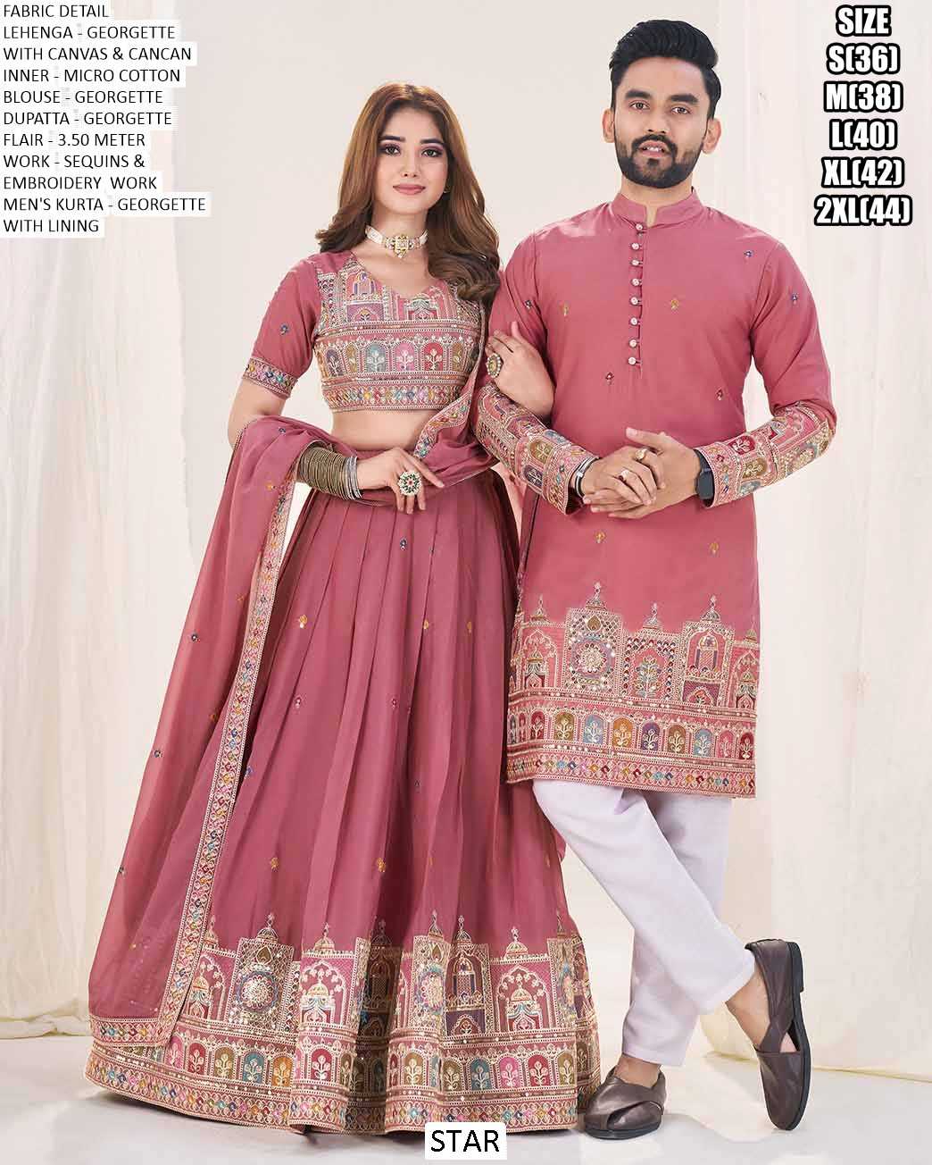 Ynf Georgette KESH481 208 Couple Wear Wedding Collections Festive Collections Wholesale Wedding Outfits Festive Matching Couple Dresses Party Wear Couple Ethnic Collection Manufacturer- Kapda Export