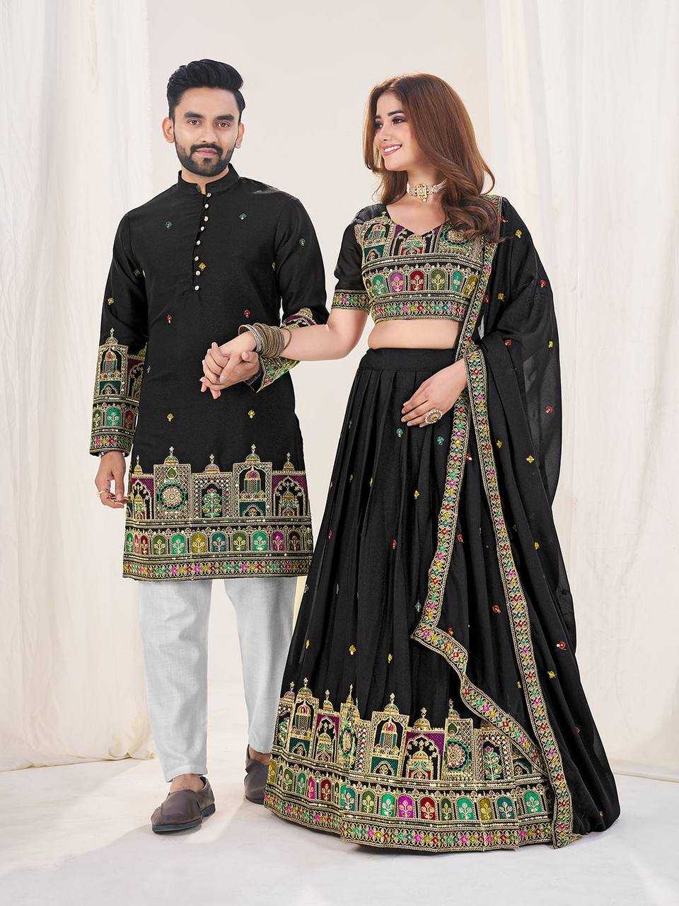 Ynf Georgette RIN131 04 Couple Wear Wholesale Couple Matching Ethnic Outfits Designer Ethnic Outfits for Couples Manufacturer- Kapda Export