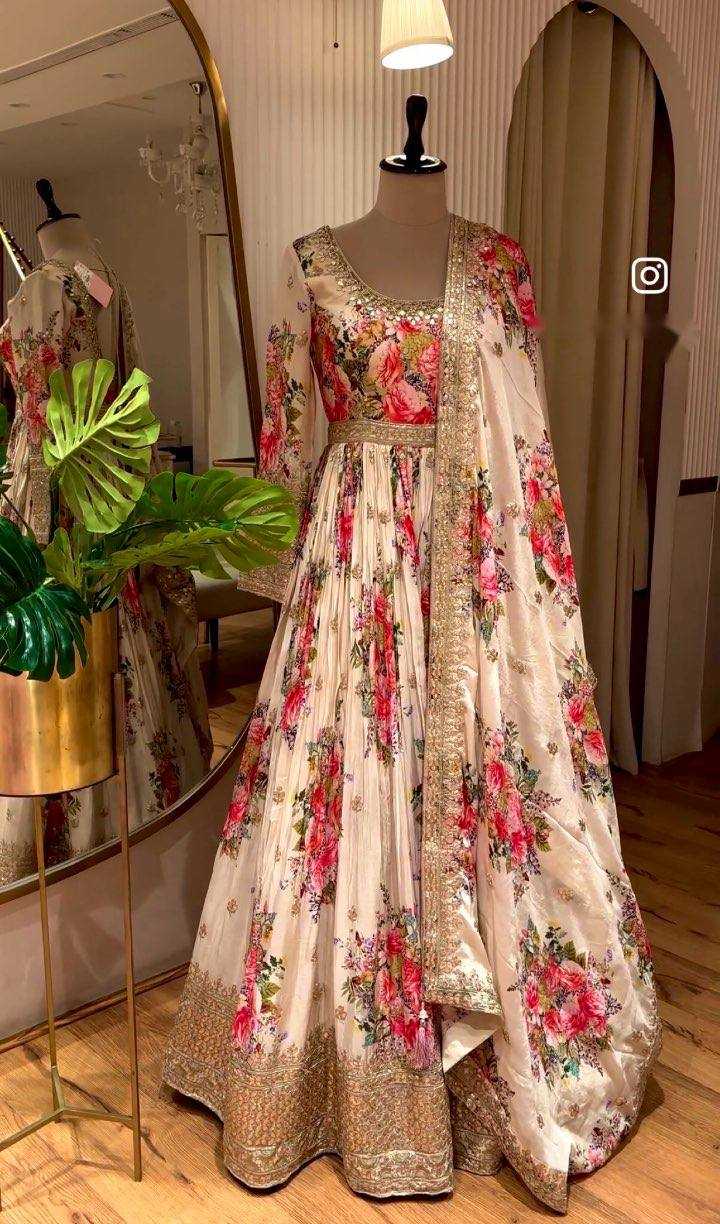 Ynf Satin Silk KESH506 8018 Gowns Wedding Collections Festive Collections Wholesale Printed Gowns Embroidery Gowns Satin Gowns Manufacturer- Kapda Export