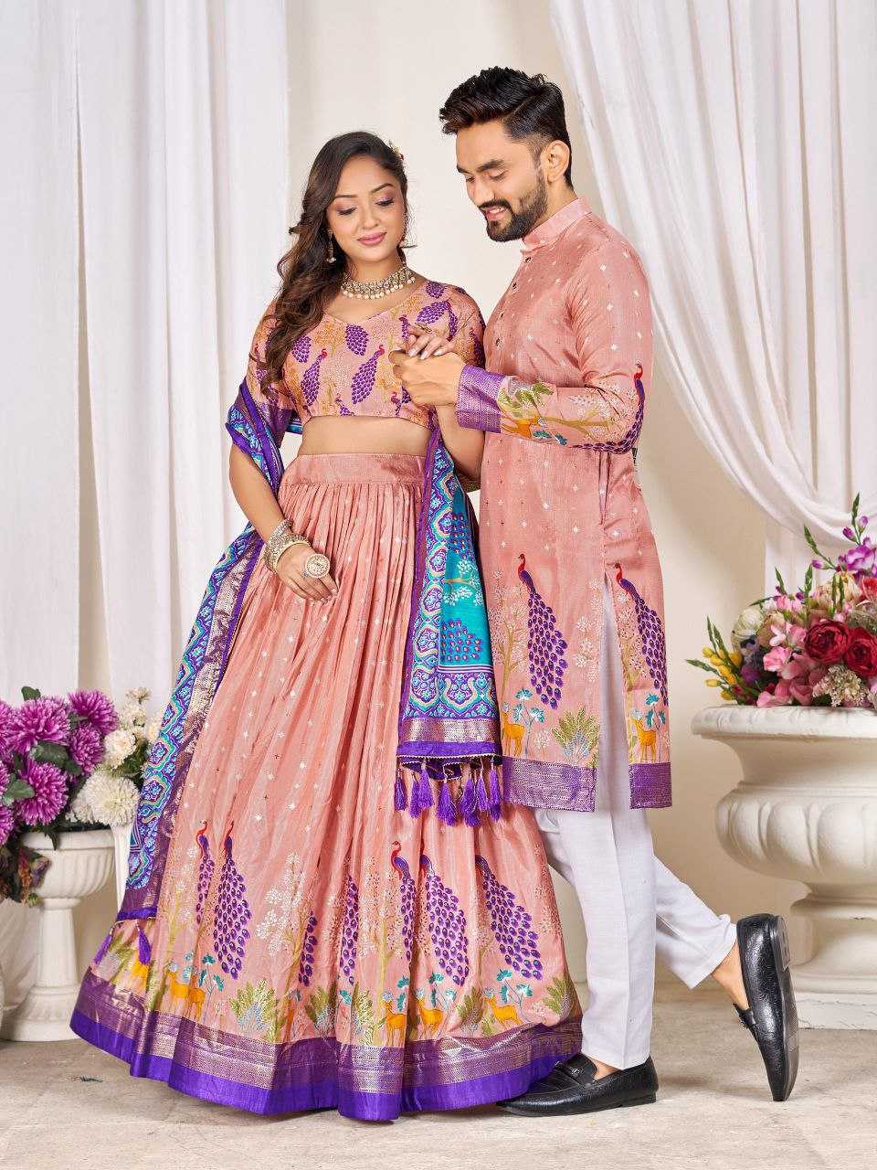 Ynf Dola Silk RIN131 LOVE BIRDS Couple Wear Plus Size Collections Wholesale Festive Matching Couple Dresses Designer Ethnic Outfits for Couples Manufacturer- Kapda Export
