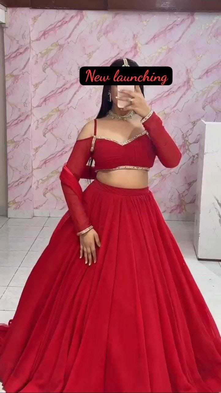 Ynf Faux Georgette RIN157 5269 Lehengas Plus Size Collections Wholesale Designer Lehenga Georgette Lehenga Red Lehenga Manufacturer- Kapda Export