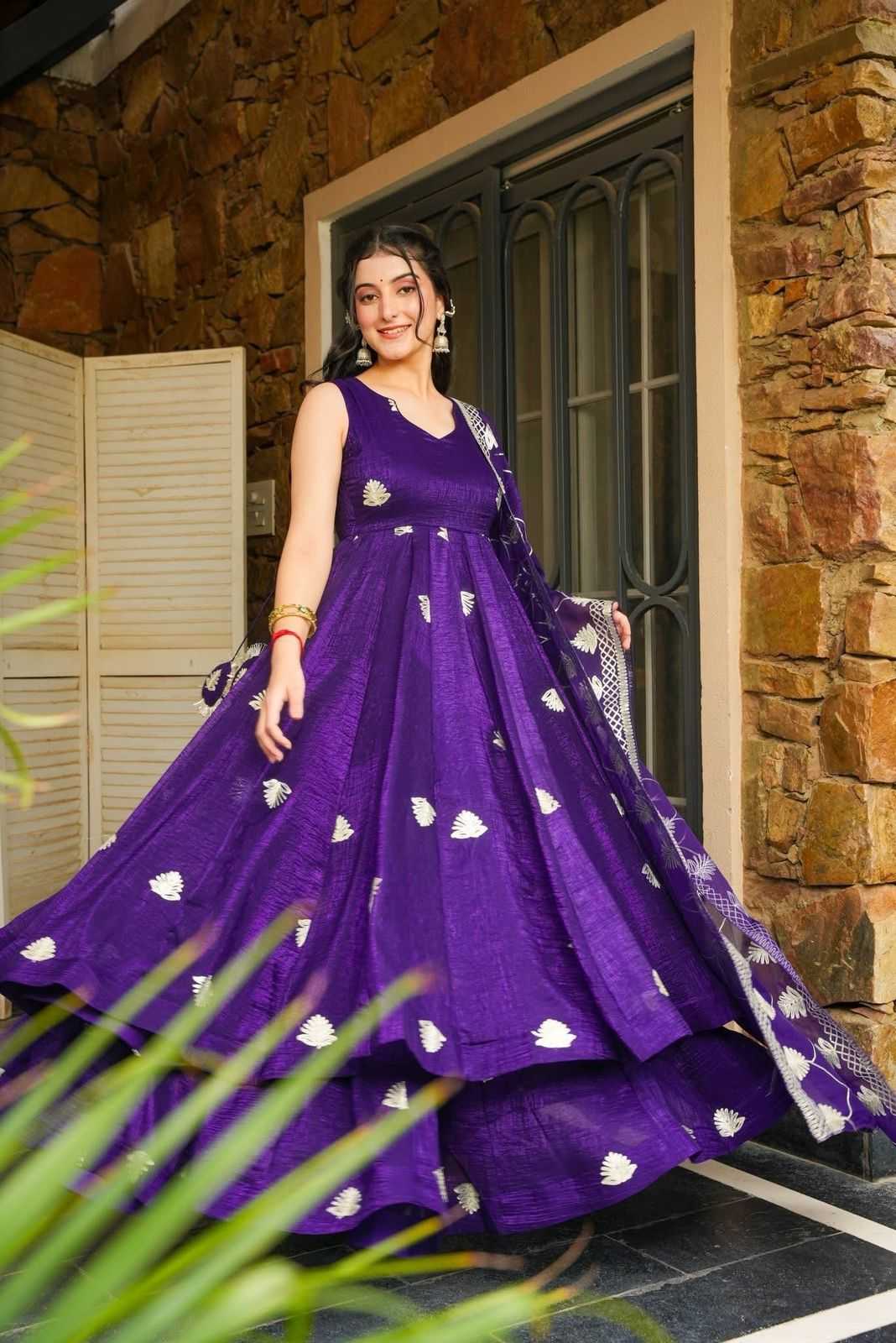 Ynf Faux Georgette RIN222 SAHI Gowns Wholesale Embroidery Gowns Georgette Gown Purple Gown Manufacturer- Kapda Export